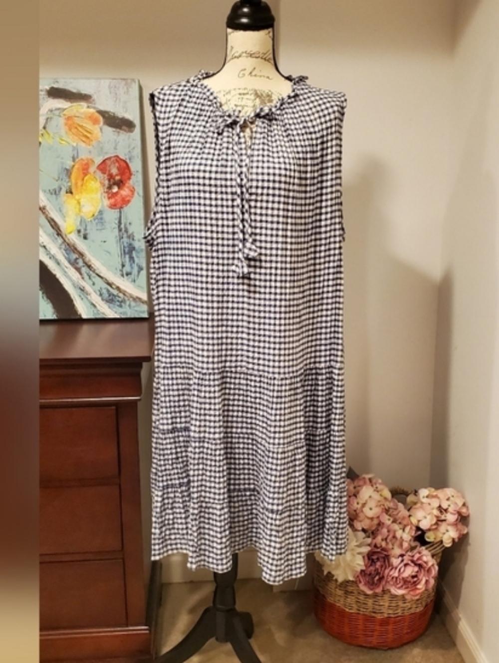 Maxstudio Women Sleeveless Blue And White Square print Dress Size 3X - Picture 7 of 7